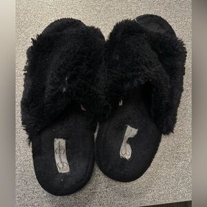Very Worn Black Fuzzy Women's Slippers